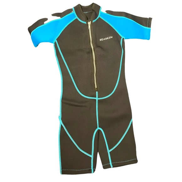 New Seaskin Kids Wetsuit for Boys Girls Toddlers  2mm blue shorty (M) - Picture 1 of 3
